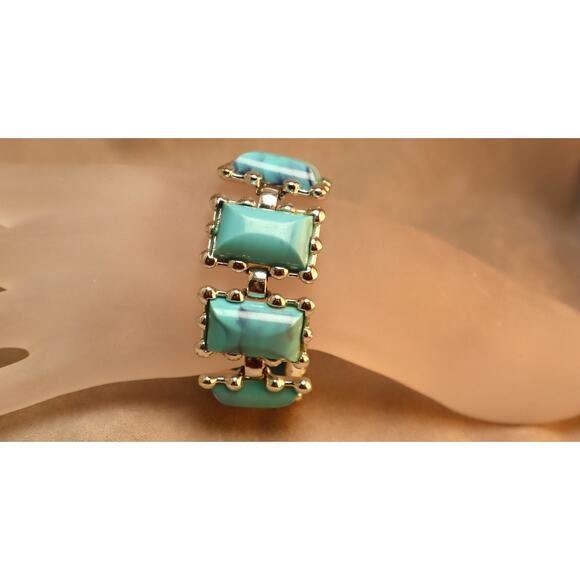 Vintage Coro Turquoise Panel Bracelet Wide Plastic Links - Picture 1 of 5